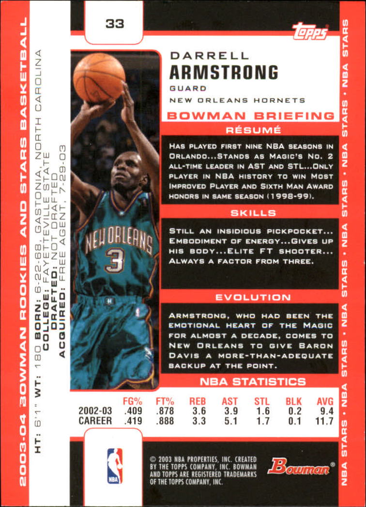 2003-04 Bowman #33 Darrell Armstrong back image