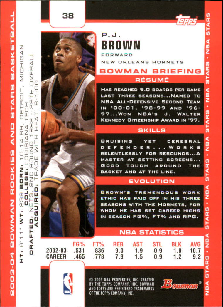 2003-04 Bowman #38 P.J. Brown back image