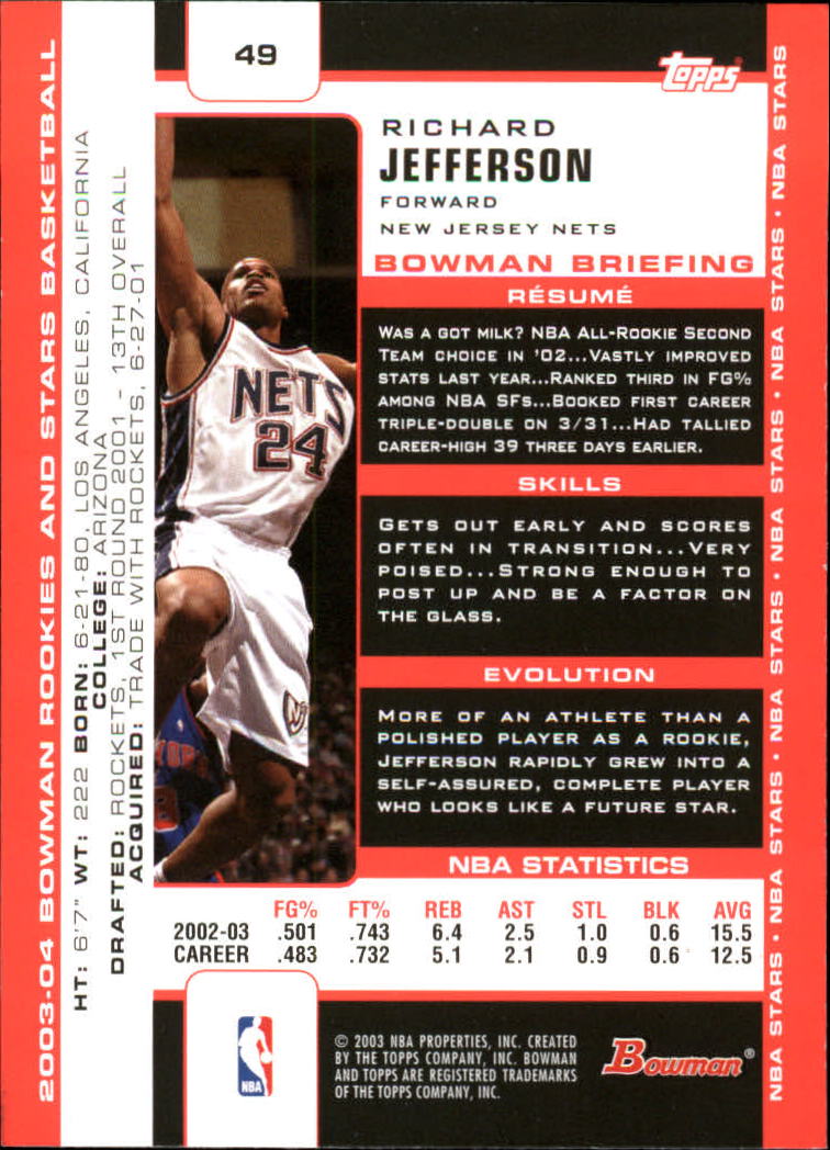 2003-04 Bowman #49 Richard Jefferson back image