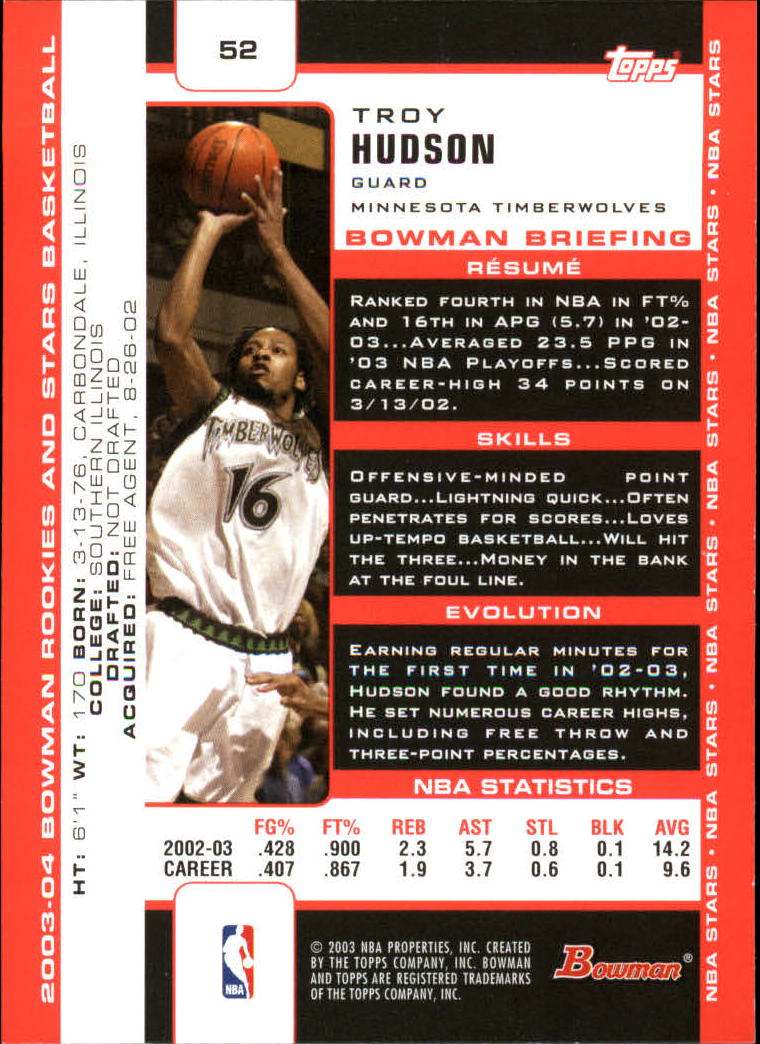 2003-04 Bowman #52 Troy Hudson back image