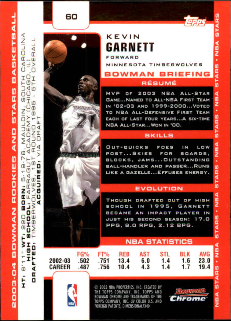 2003-04 Bowman #60 Kevin Garnett back image