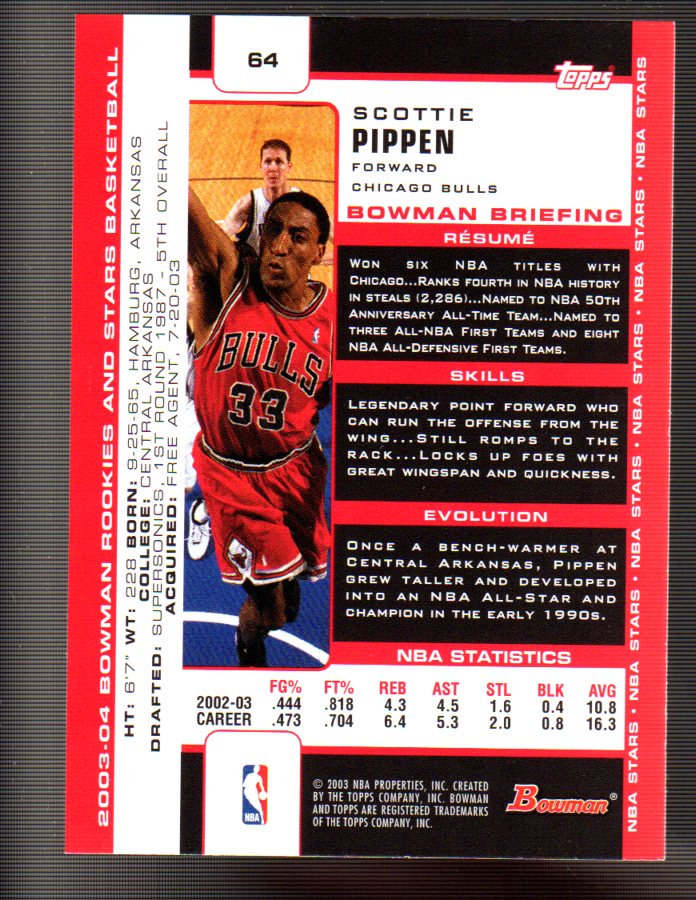 2003-04 Bowman #64 Scottie Pippen back image