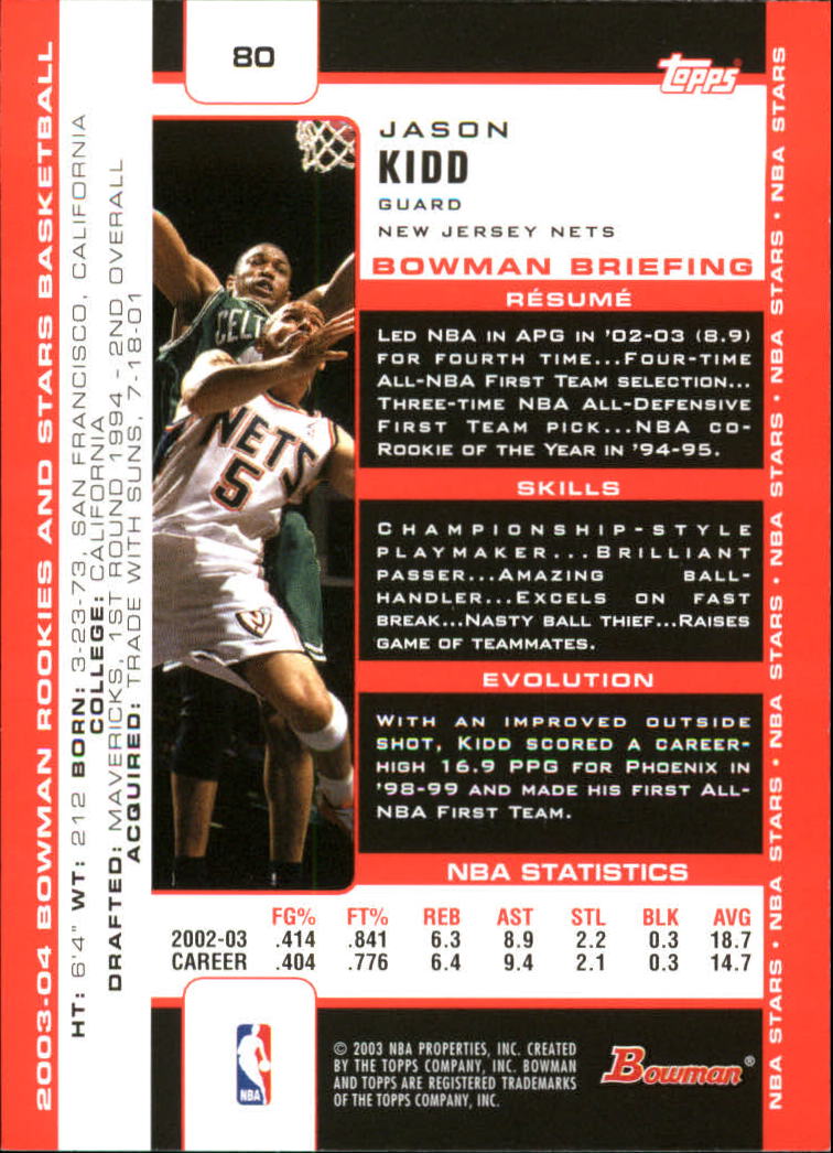 2003-04 Bowman #80 Jason Kidd back image