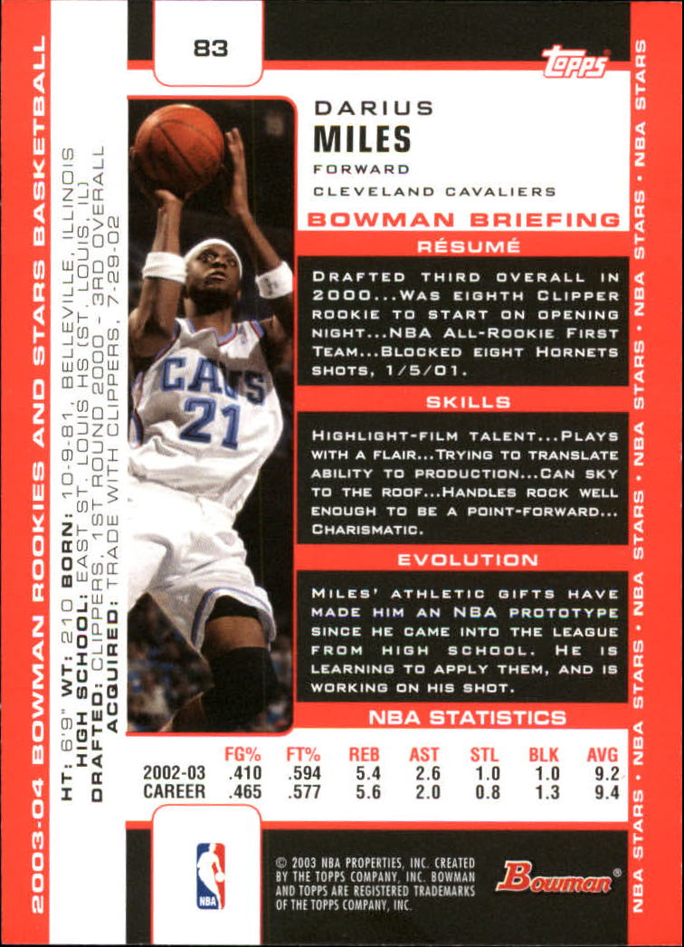 2003-04 Bowman #83 Darius Miles back image