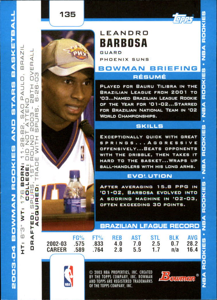 2003-04 Bowman #135 Leandro Barbosa RC back image