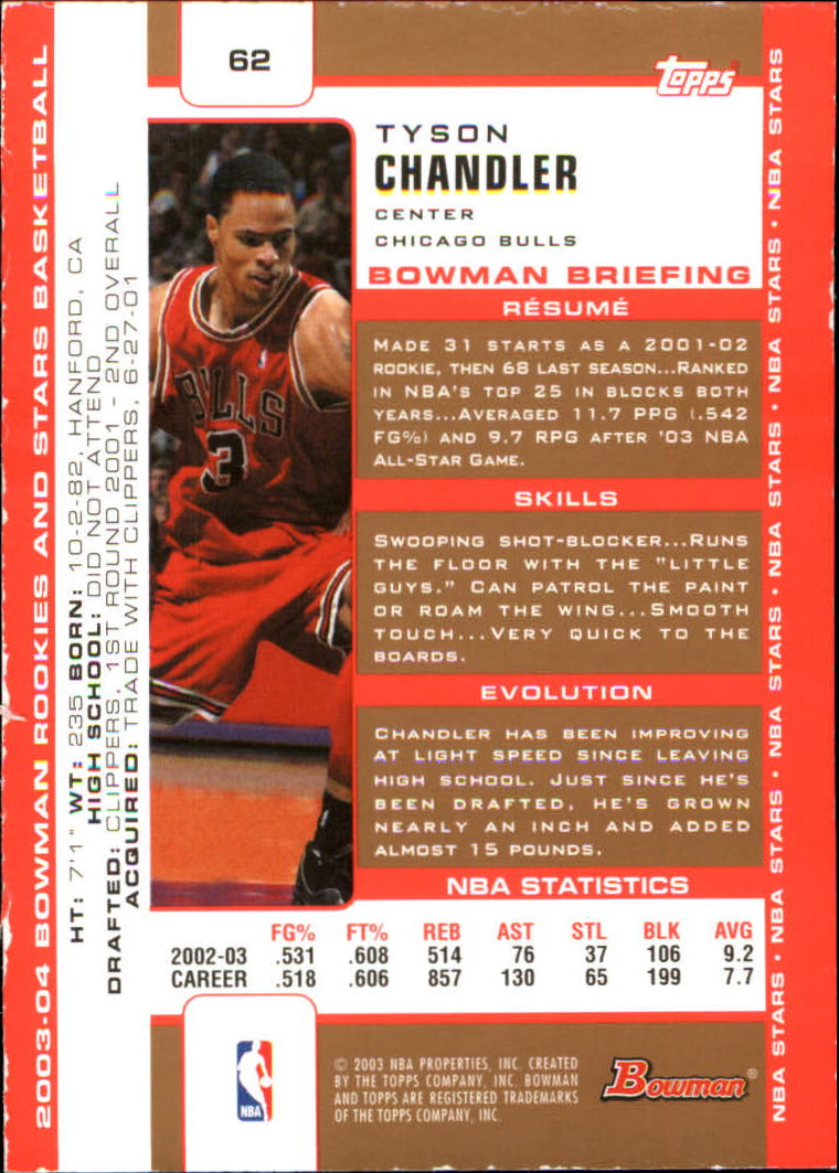 2003-04 Bowman Gold #62 Tyson Chandler back image