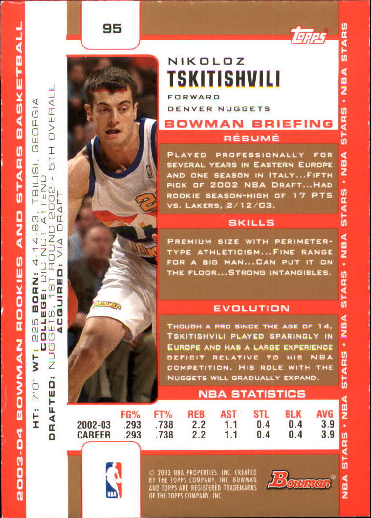 2003-04 Bowman Gold #95 Nikoloz Tskitishvili back image