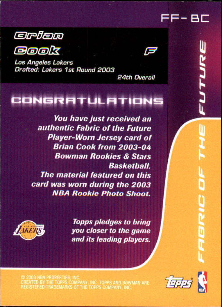 2003-04 Bowman Fabric of the Future #BC Brian Cook back image