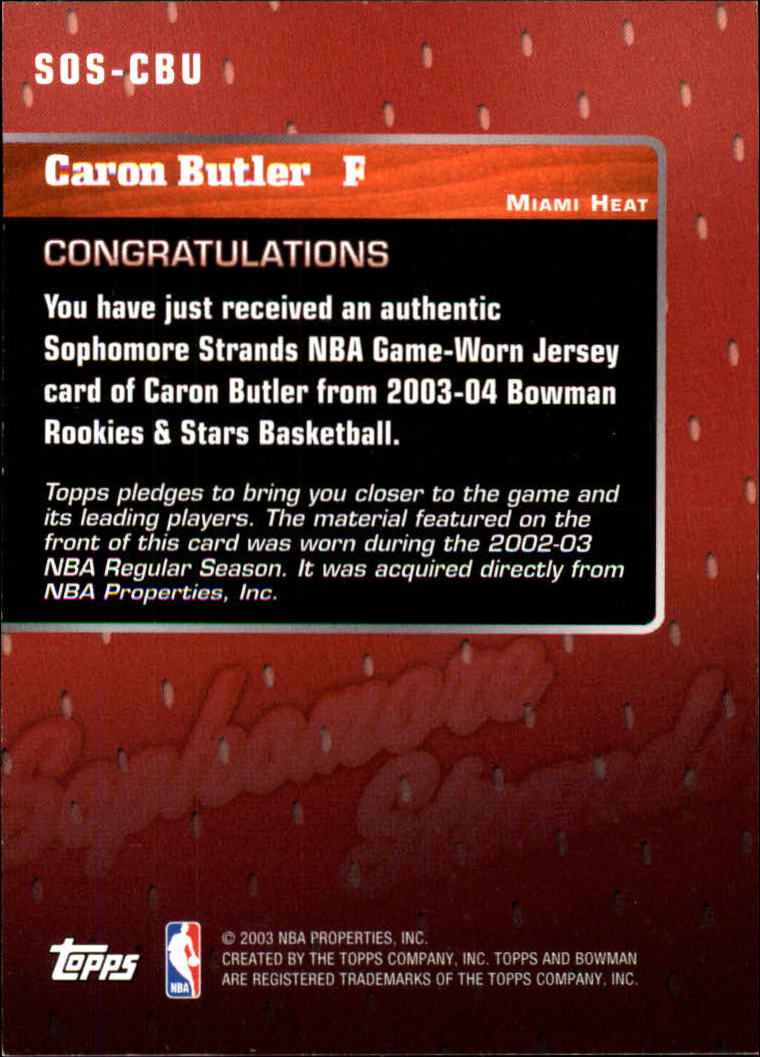 2003-04 Bowman Sophomore Strands #CBU Caron Butler back image