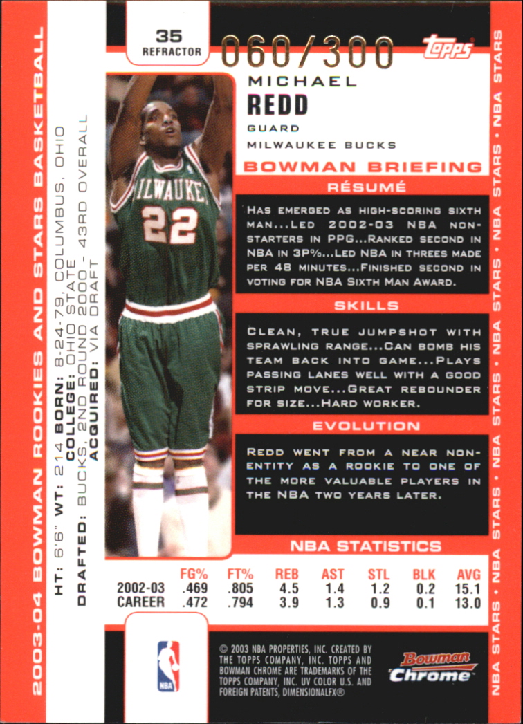 2003-04 Bowman Chrome Refractors #35 Michael Redd back image