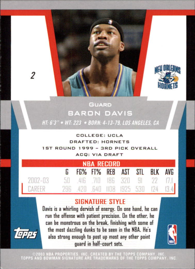 2003-04 Bowman Signature Edition #2 Baron Davis back image