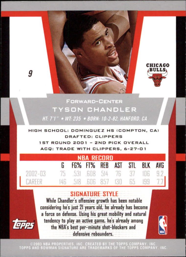 2003-04 Bowman Signature Edition #9 Tyson Chandler back image