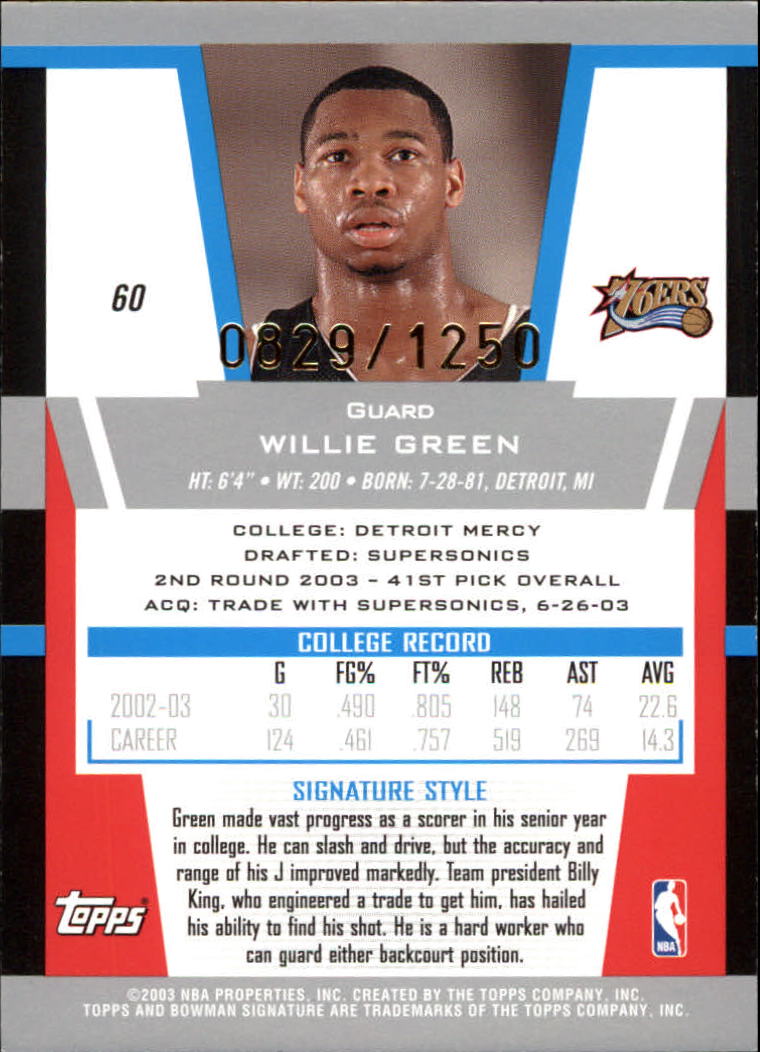 2003-04 Bowman Signature Edition #60 Willie Green RC back image