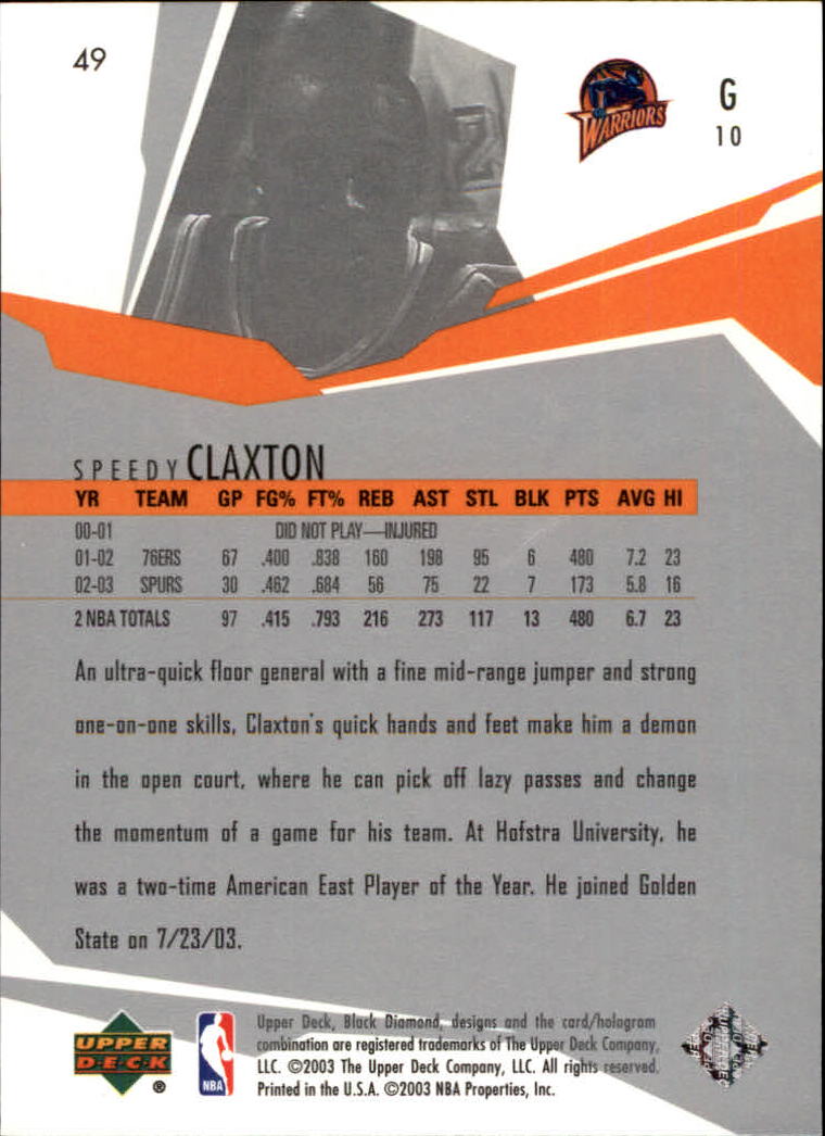 2003-04 Black Diamond #49 Speedy Claxton back image