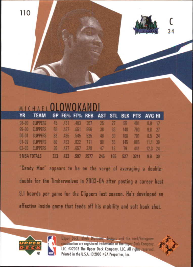 2003-04 Black Diamond Bronze #110 Michael Olowokandi back image