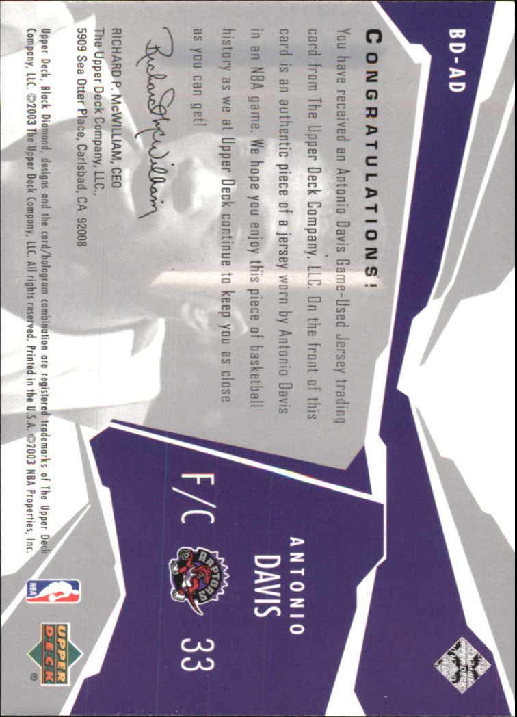 2003-04 Black Diamond Jerseys #BDAD Antonio Davis back image