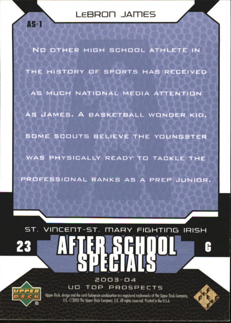 2003-04 UD Top Prospects After School Specials #AS1 LeBron James back image