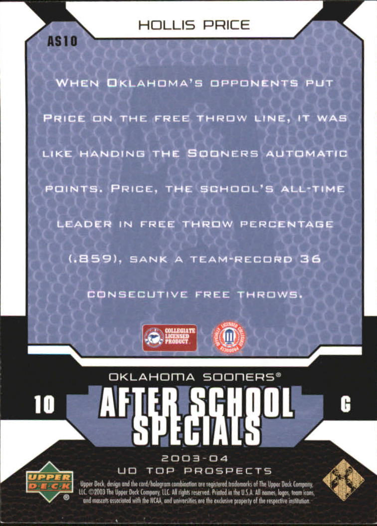 2003-04 UD Top Prospects After School Specials #AS10 Hollis Price back image
