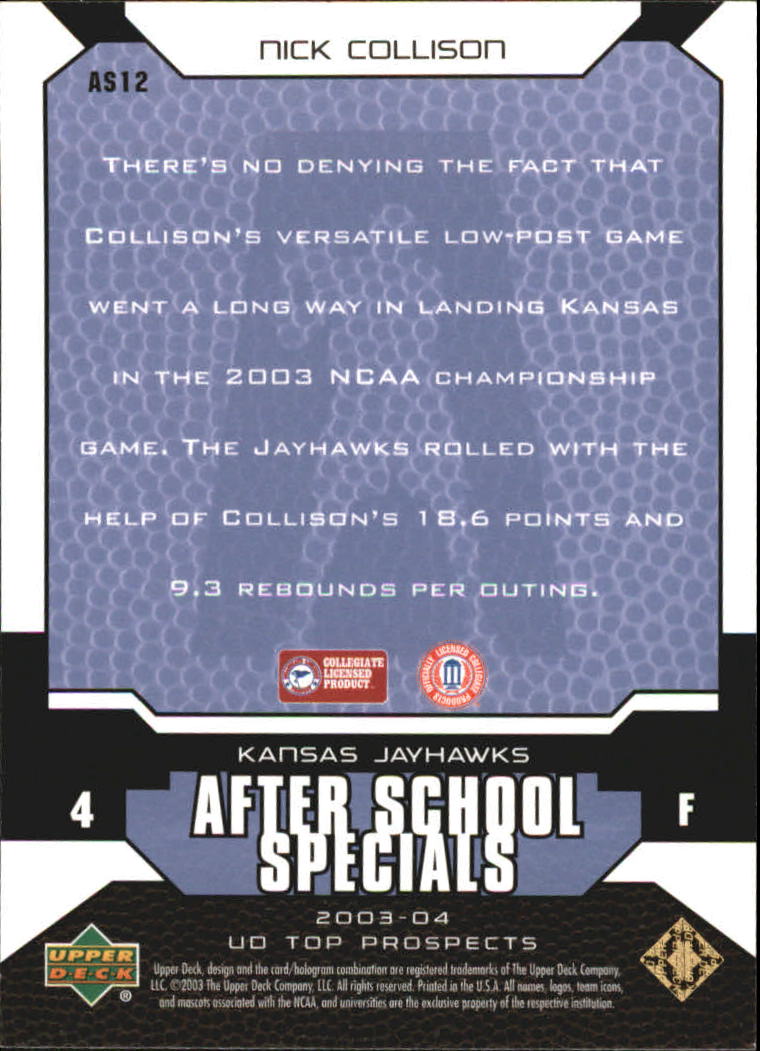 2003-04 UD Top Prospects After School Specials #AS12 Nick Collison back image