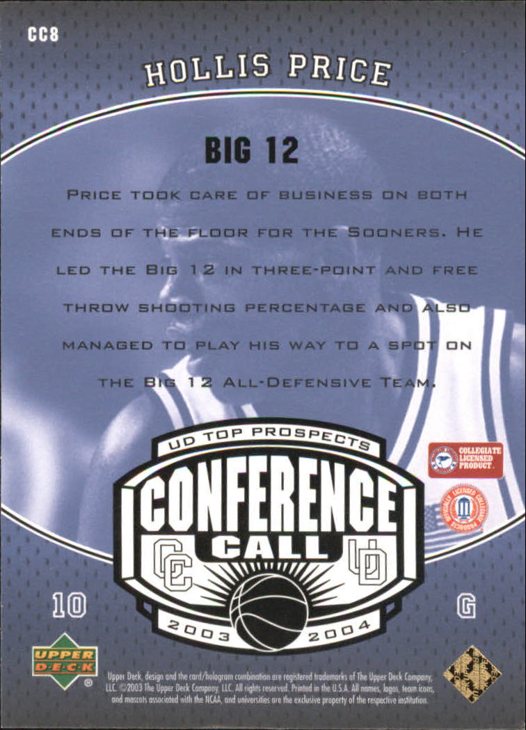 2003-04 UD Top Prospects Conference Call #CC8 Hollis Price back image