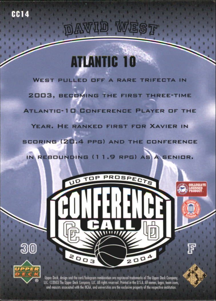2003-04 UD Top Prospects Conference Call #CC14 David West back image