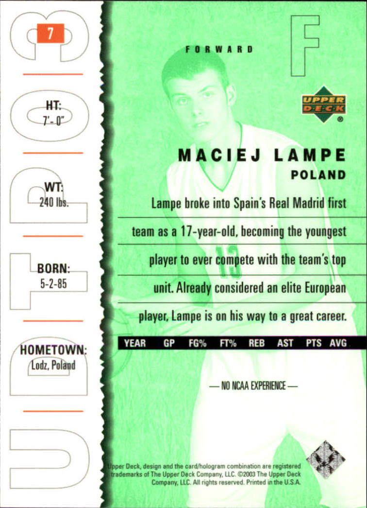 2003-04 UD Top Prospects #7 Maciej Lampe back image