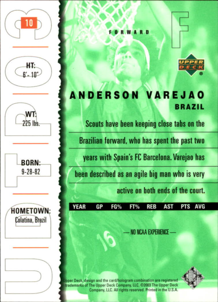 2003-04 UD Top Prospects #10 Anderson Varejao back image