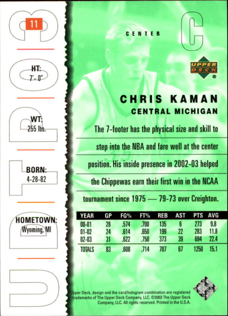 2003-04 UD Top Prospects #11 Chris Kaman back image