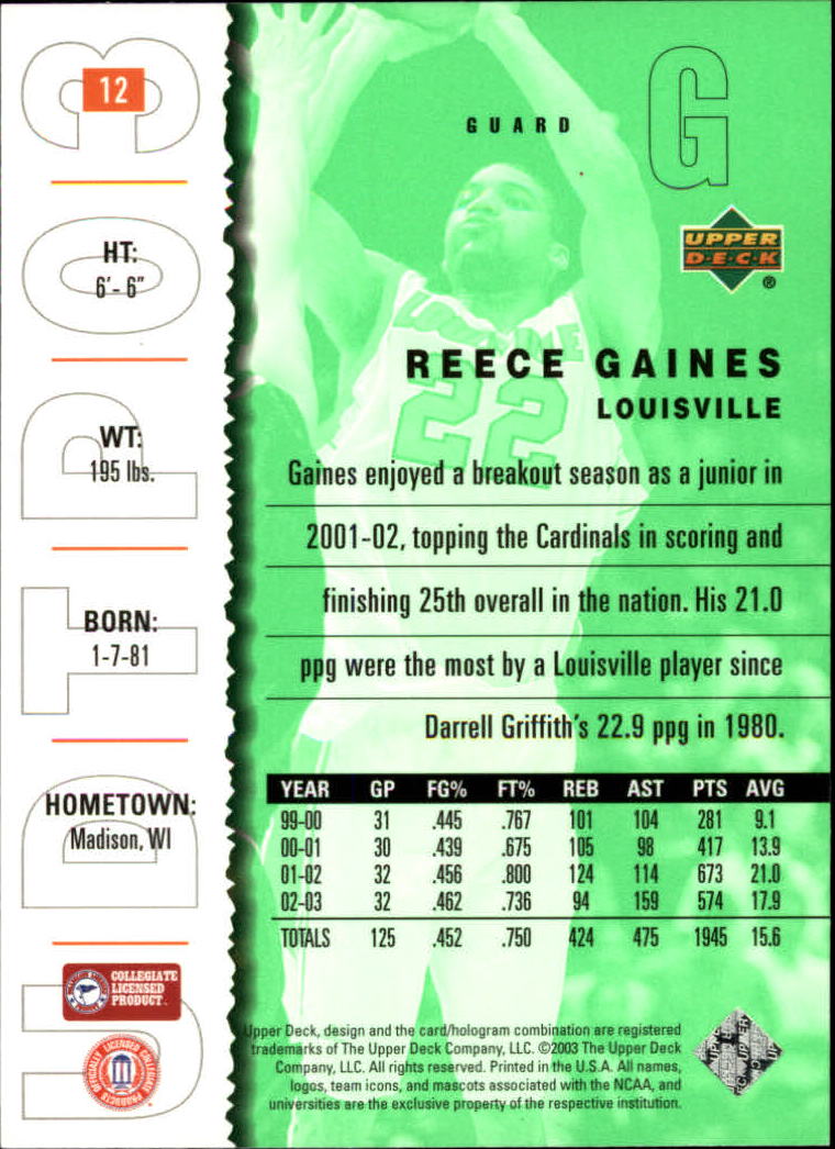 2003-04 UD Top Prospects #12 Reece Gaines back image