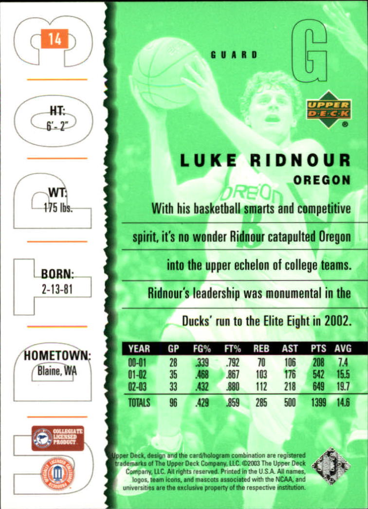 2003-04 UD Top Prospects #14 Luke Ridnour back image
