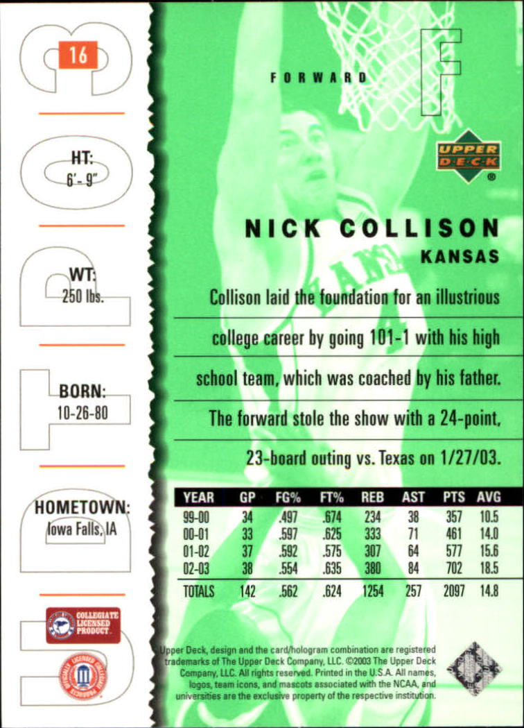 2003-04 UD Top Prospects #16 Nick Collison back image