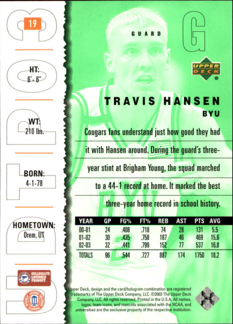 2003-04 UD Top Prospects #19 Travis Hansen back image