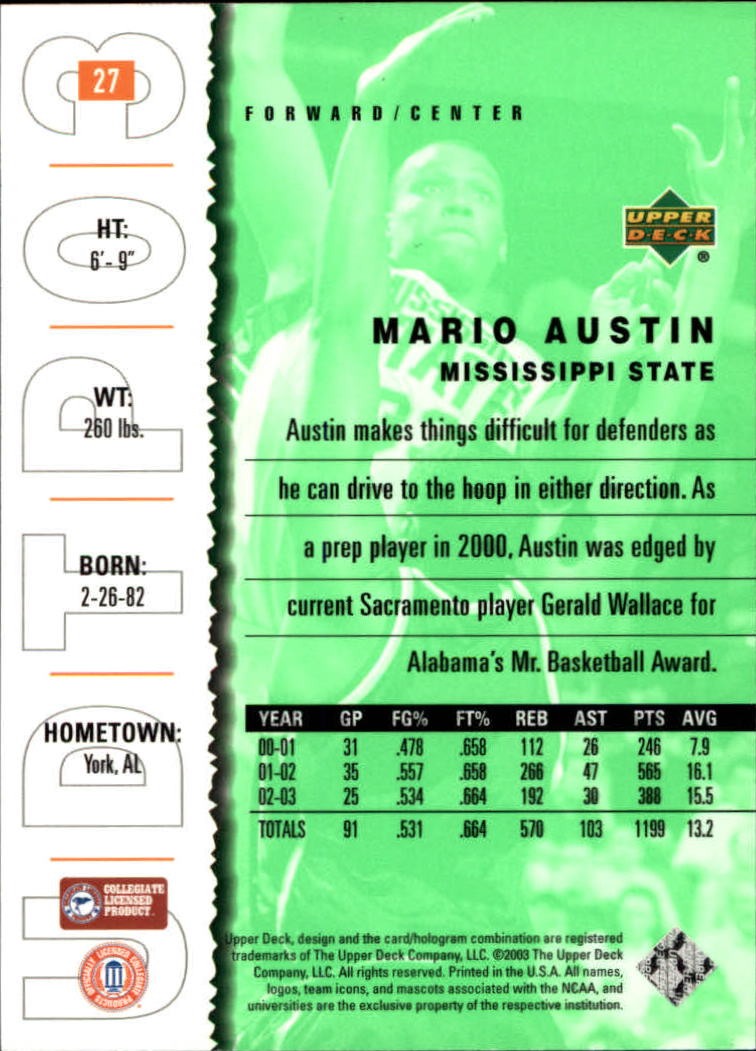 2003-04 UD Top Prospects #27 Mario Austin back image