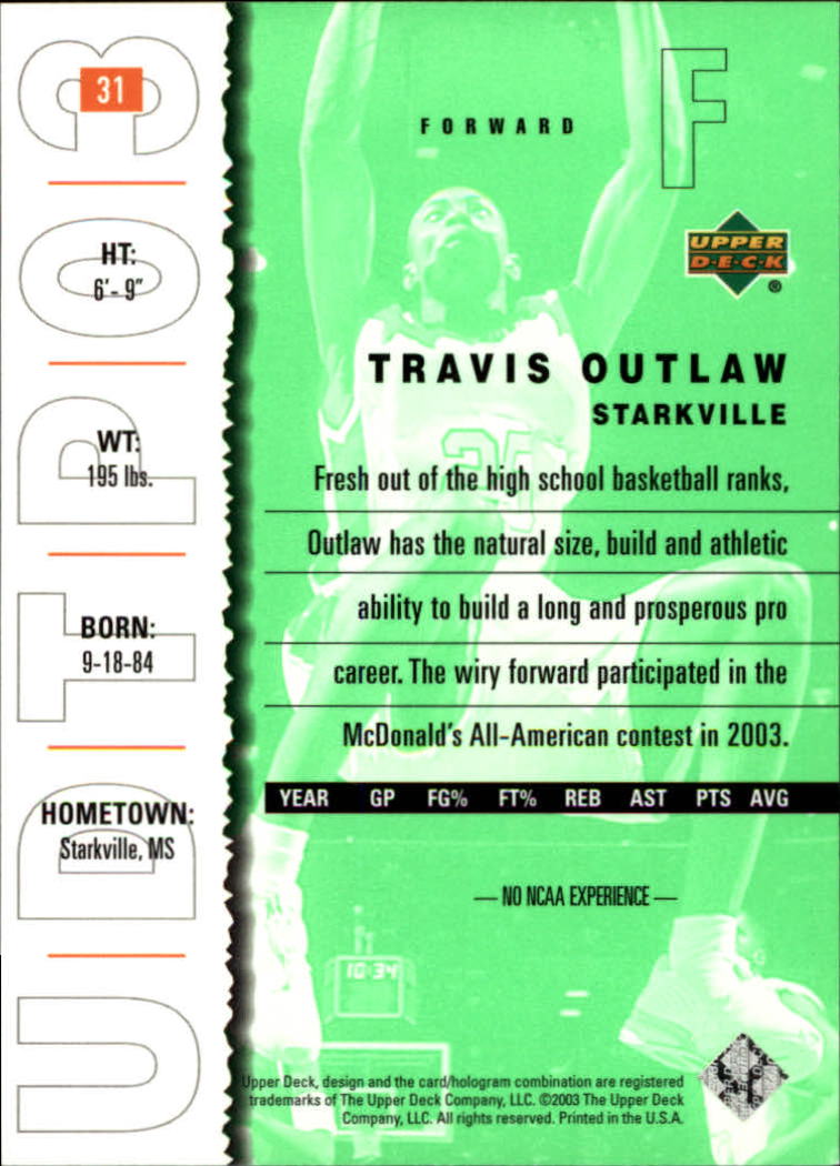 2003-04 UD Top Prospects #31 Travis Outlaw back image