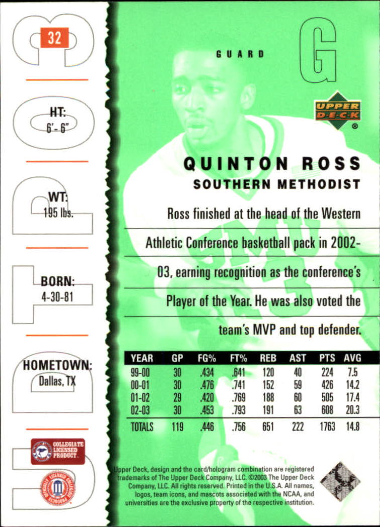 2003-04 UD Top Prospects #32 Quentin Ross back image