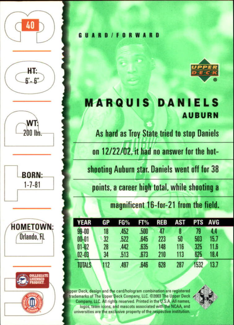 2003-04 UD Top Prospects #40 Marquis Daniels back image