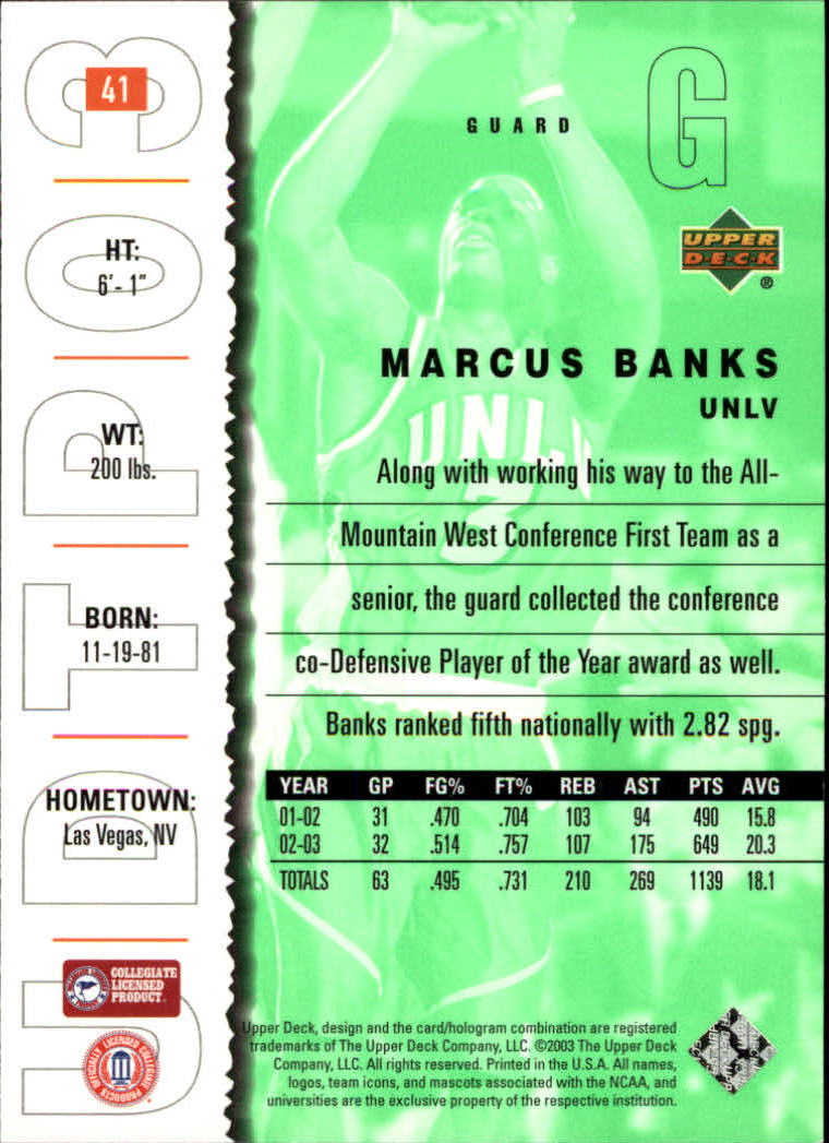 2003-04 UD Top Prospects #41 Marcus Banks back image