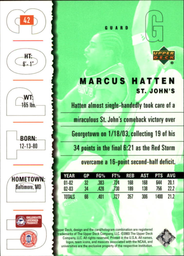 2003-04 UD Top Prospects #42 Marcus Hatten back image