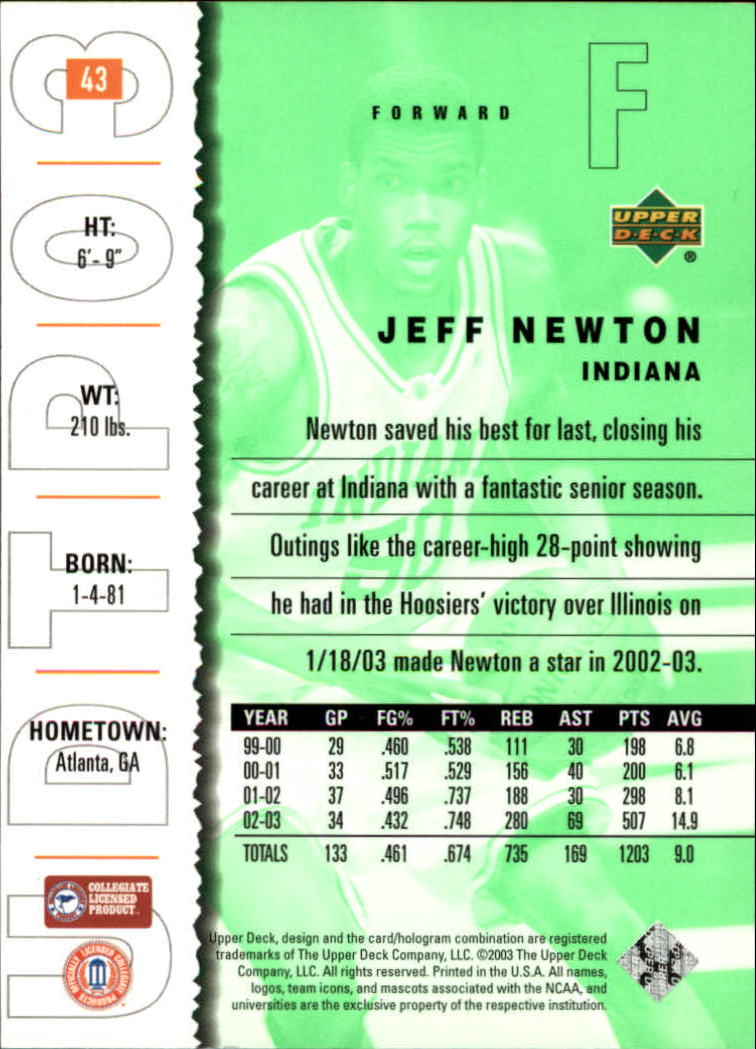 2003-04 UD Top Prospects #43 Jeff Newton back image