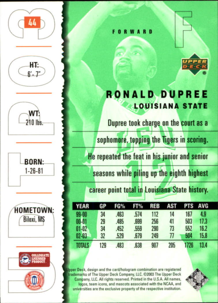 2003-04 UD Top Prospects #44 Ronald Dupree back image