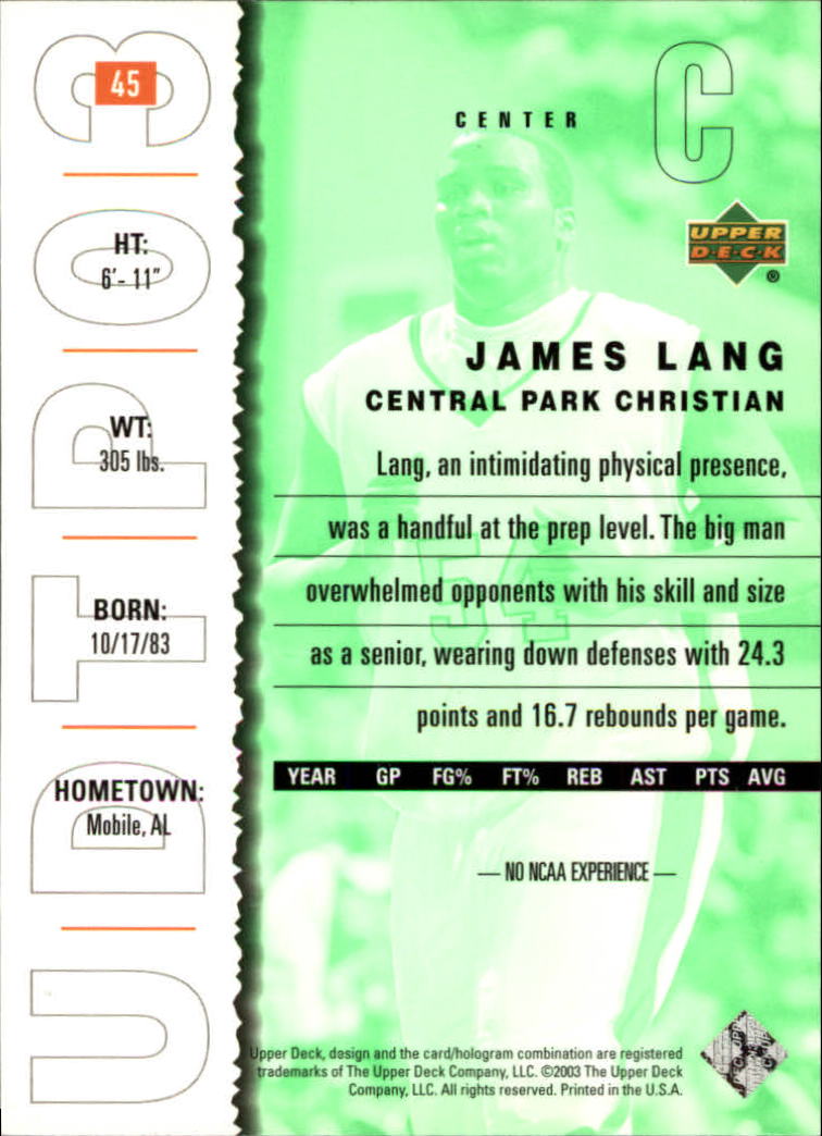 2003-04 UD Top Prospects #45 James Lang back image