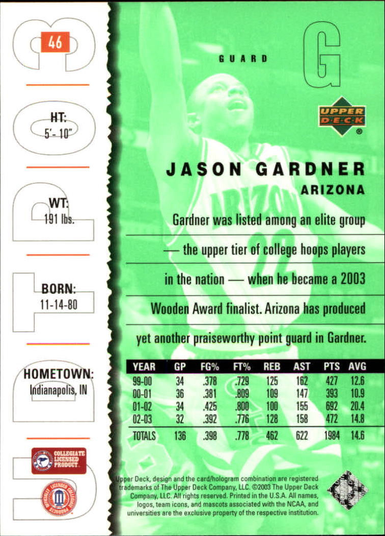 2003-04 UD Top Prospects #46 Jason Gardner back image