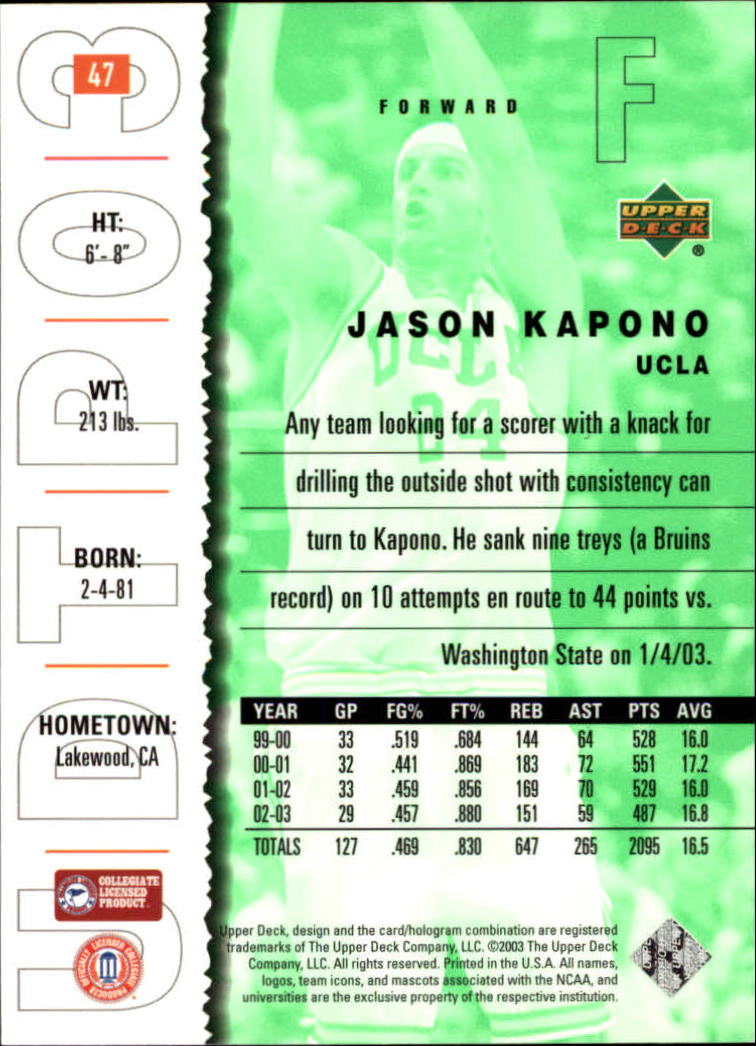 2003-04 UD Top Prospects #47 Jason Kapono back image