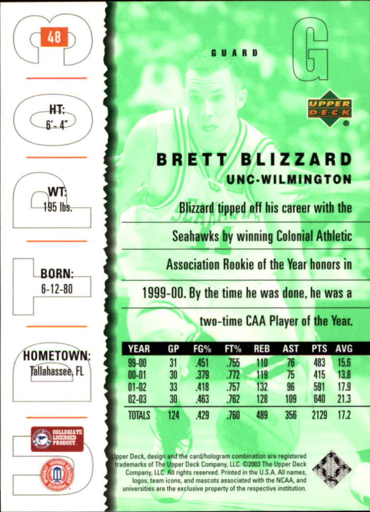 2003-04 UD Top Prospects #48 Brett Blizzard back image