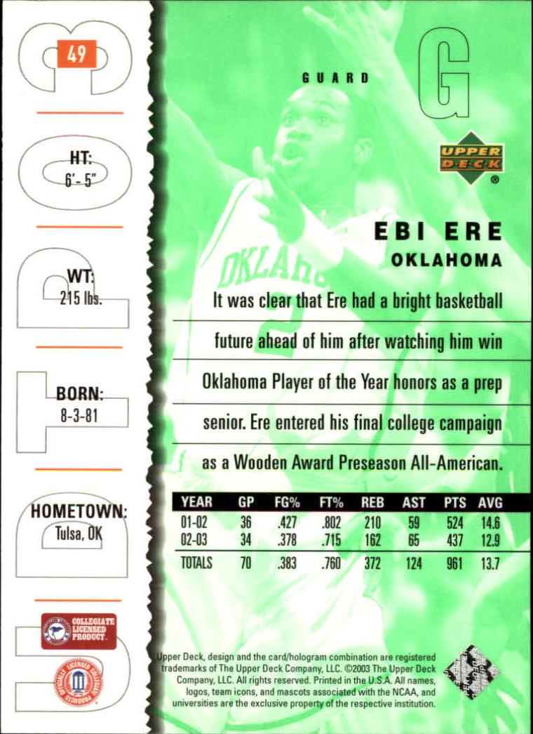 2003-04 UD Top Prospects #49 Ebi Ere back image