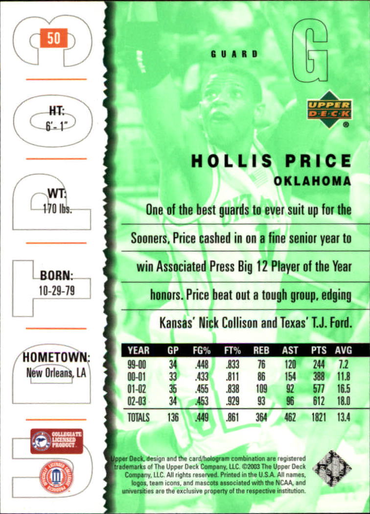 2003-04 UD Top Prospects #50 Hollis Price back image