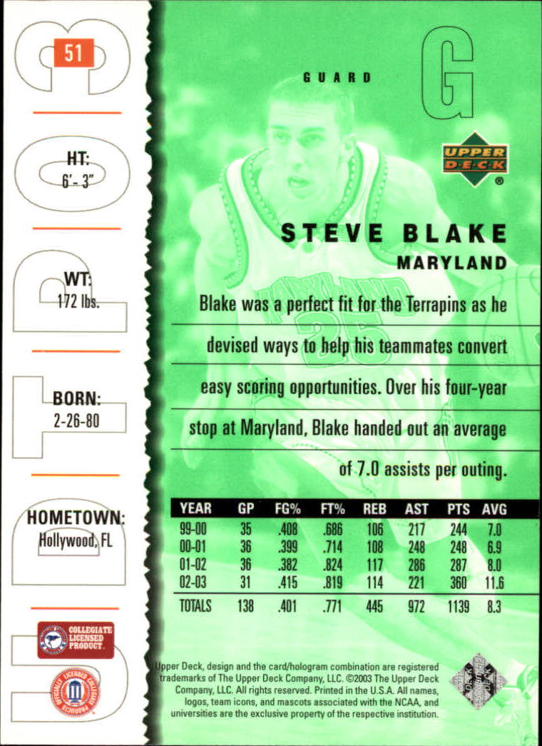 2003-04 UD Top Prospects #51 Steve Blake back image