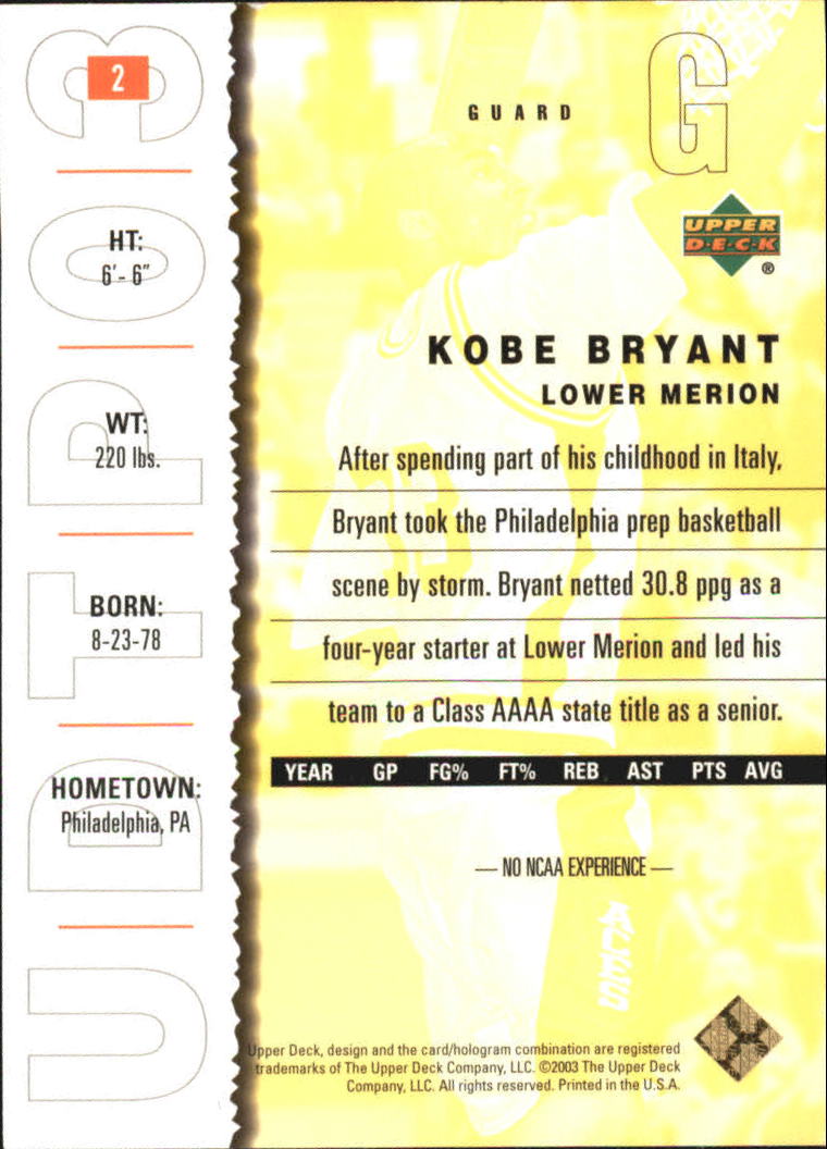 2003-04 UD Top Prospects Gold Collection #2 Kobe Bryant back image