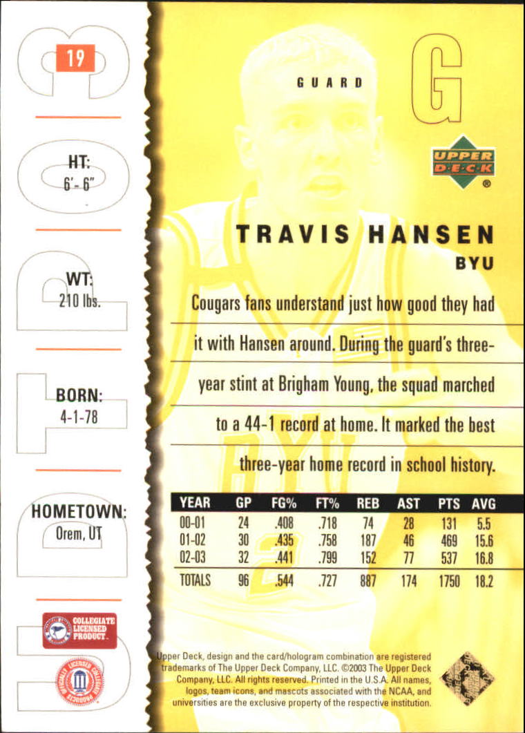 2003-04 UD Top Prospects Gold Collection #19 Travis Hansen back image