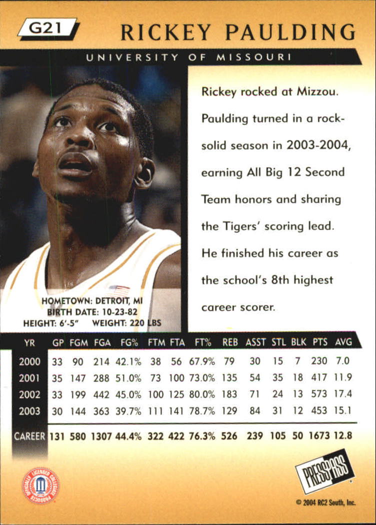 2004 Press Pass Gold #21 Rickey Paulding back image